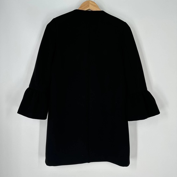 ZARA Bell Sleeve Collarless Coat Long Black Jacket - Picture 8 of 12